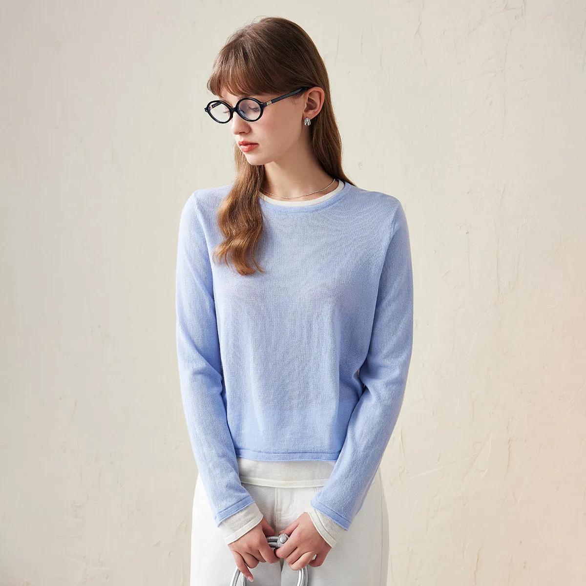 100% Wool Chic Layered Look Sweater for Women