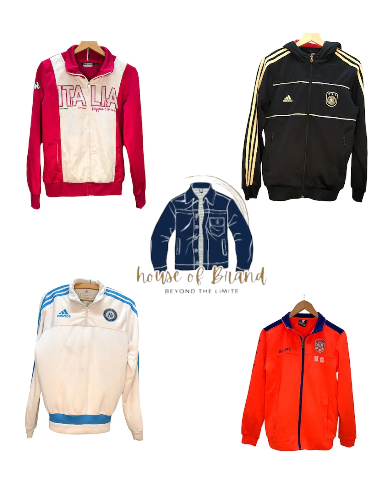 Adidas, Kelme, Umbro, Game Time, Italia Kappa, Lecoq Sportif football jackets