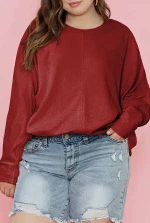 Blouse - Casual Basic Solid Long Sleeve Top, Red, Also Plus Size