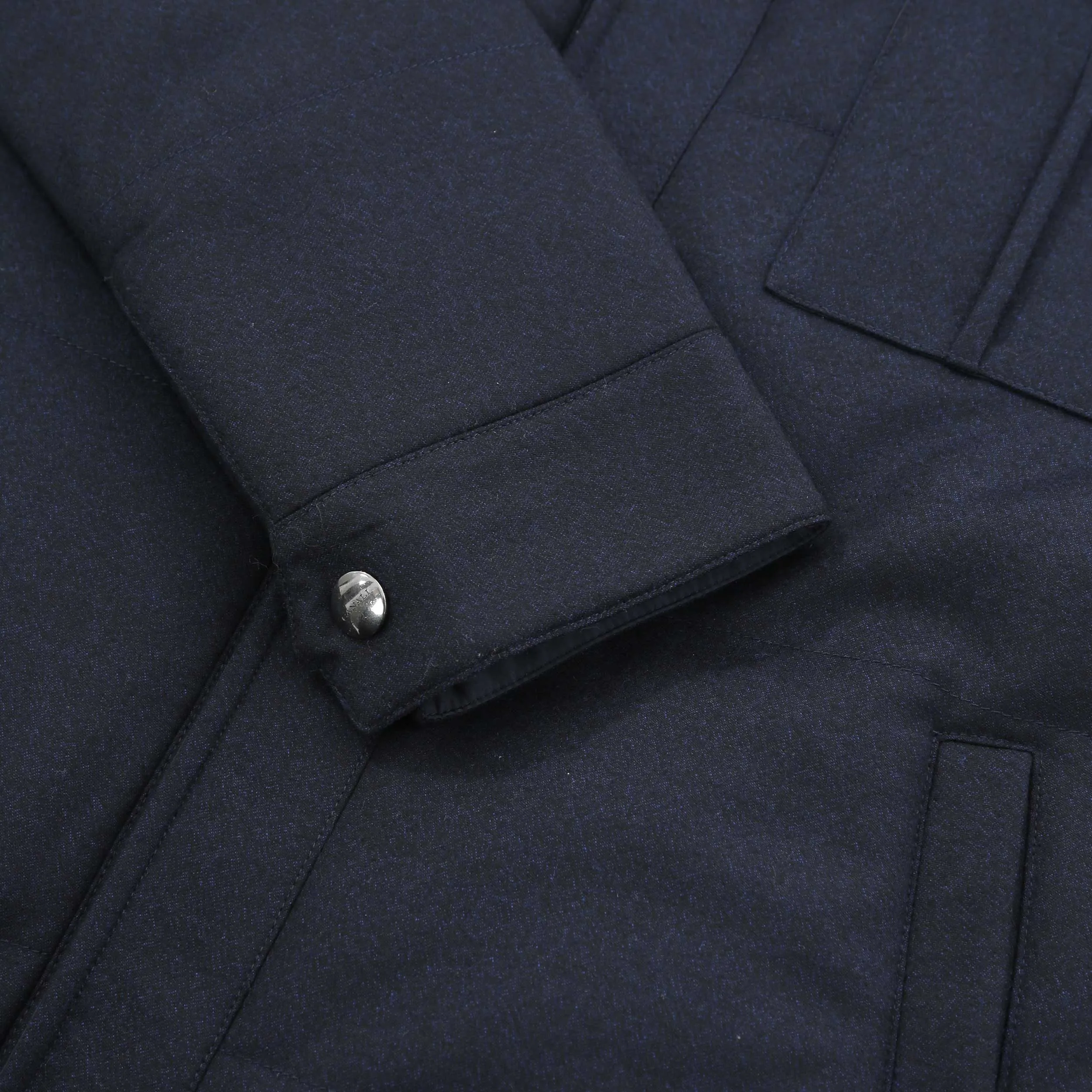 Canali Reversible Wool Flannel Shacket in Navy