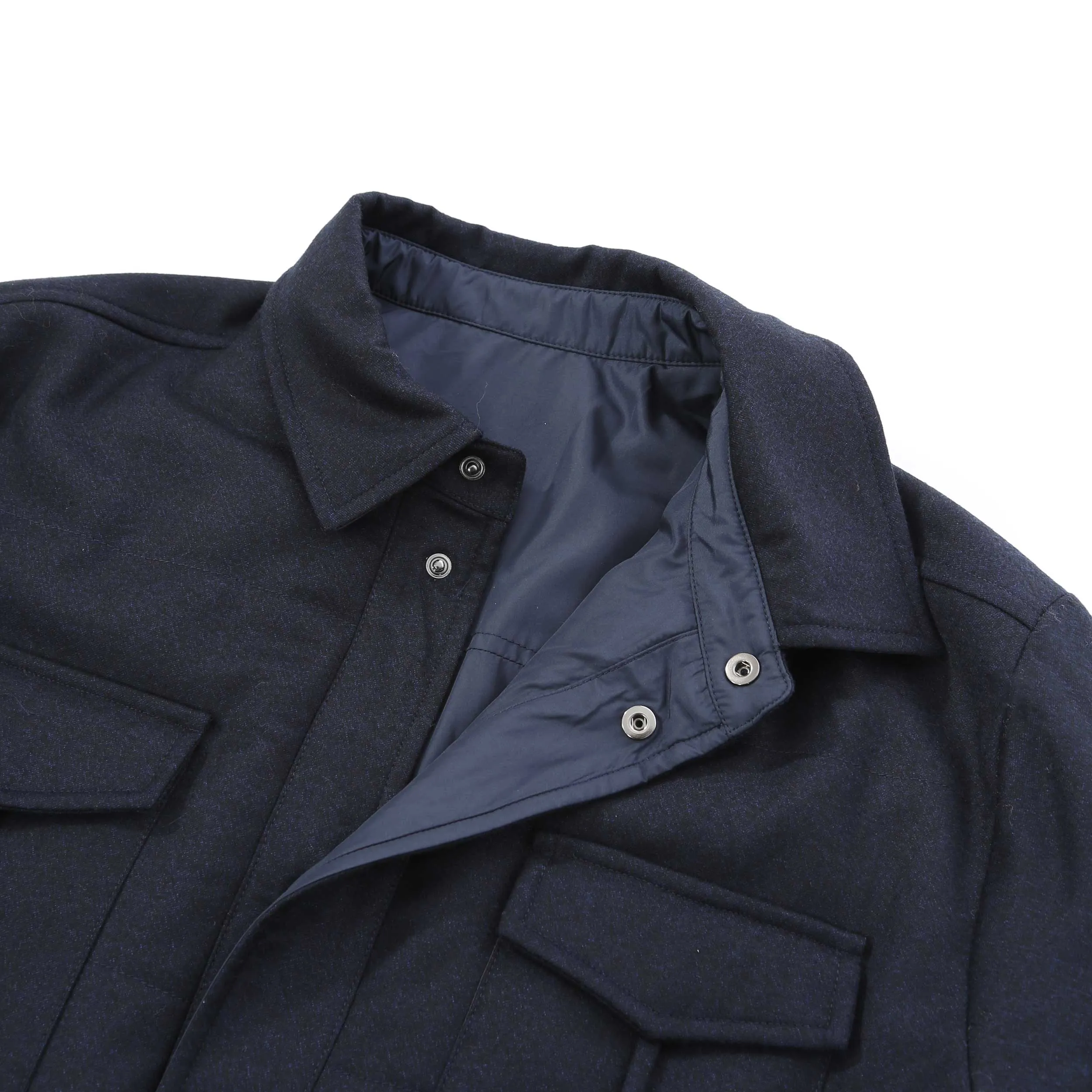 Canali Reversible Wool Flannel Shacket in Navy