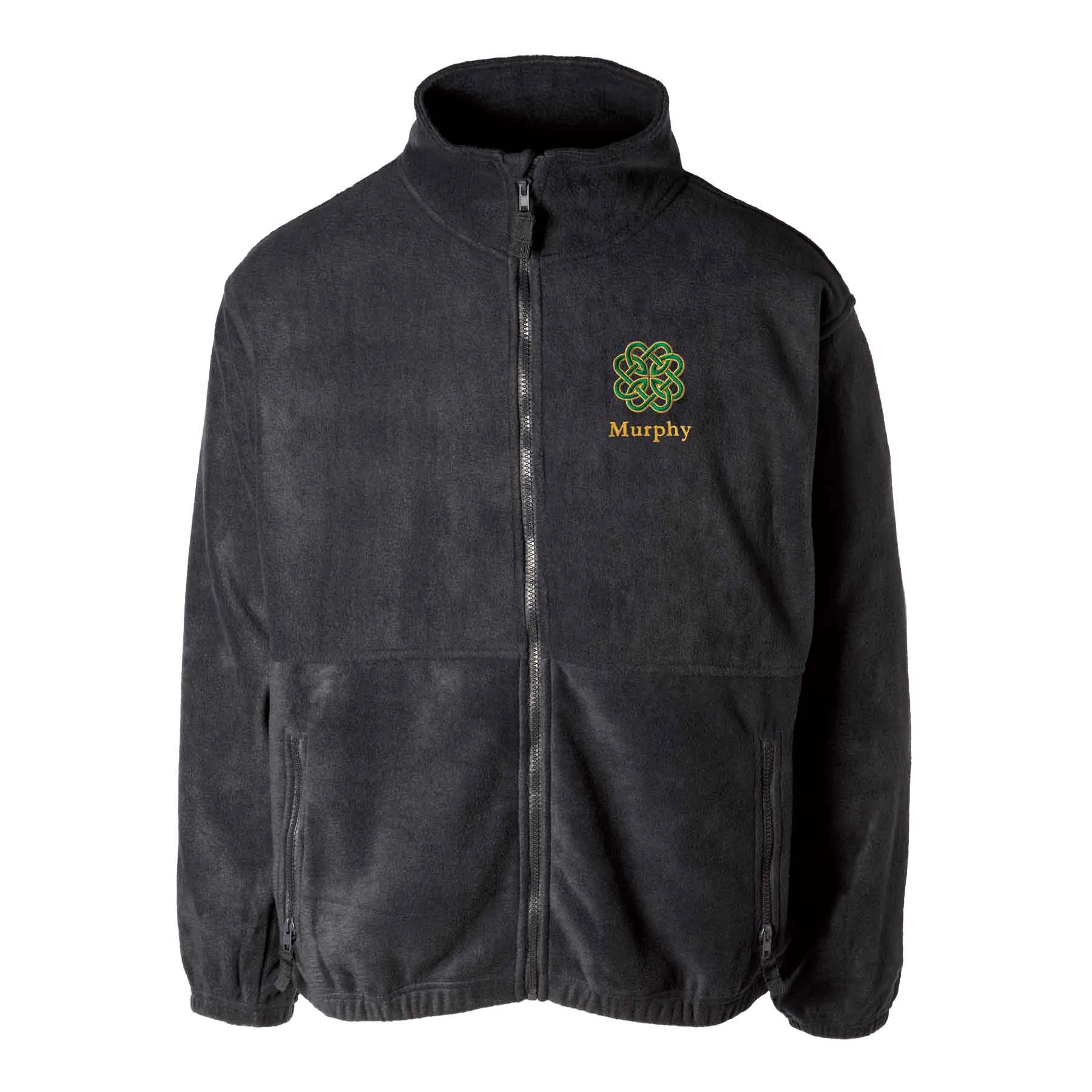 Celtic Clover Knot Embroidered Personalized Fleece Full Zip- Black