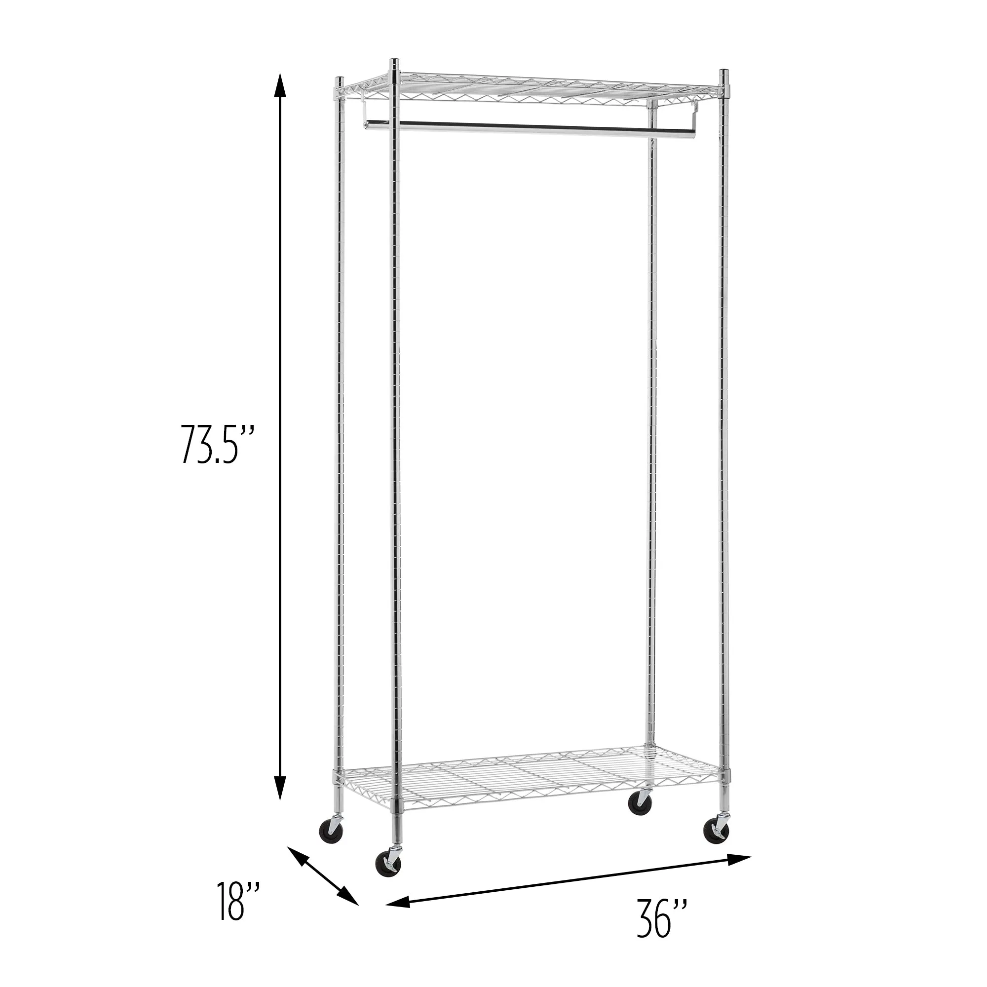 Chrome Heavy-Duty Rolling Clothes Rack with 2 Shelves