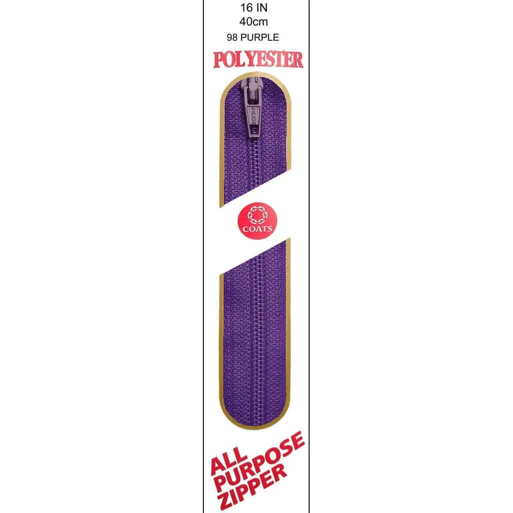 Coats All-Purpose Plastic Zipper 16in Purple