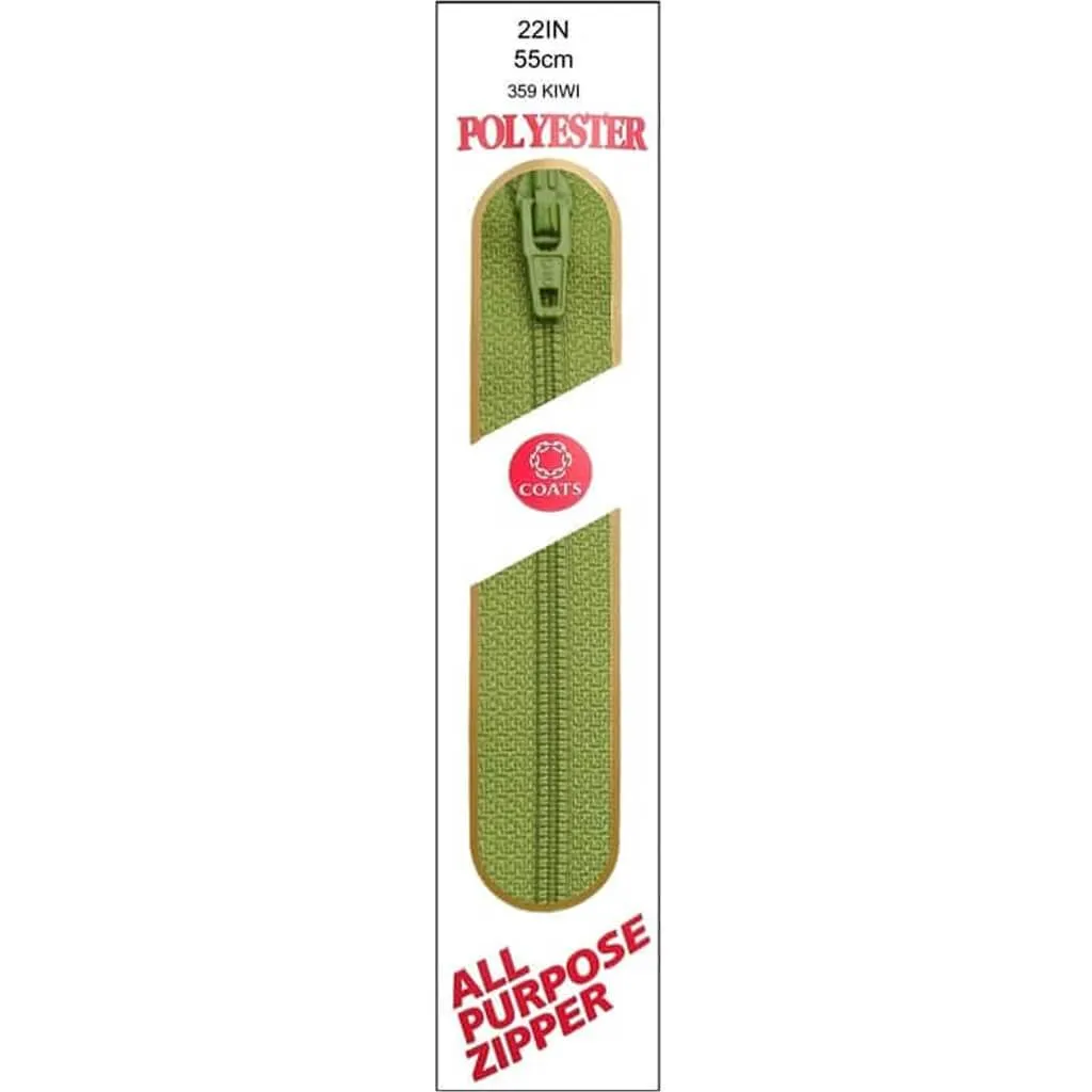 Coats All-Purpose Plastic Zipper 22in Kiwi