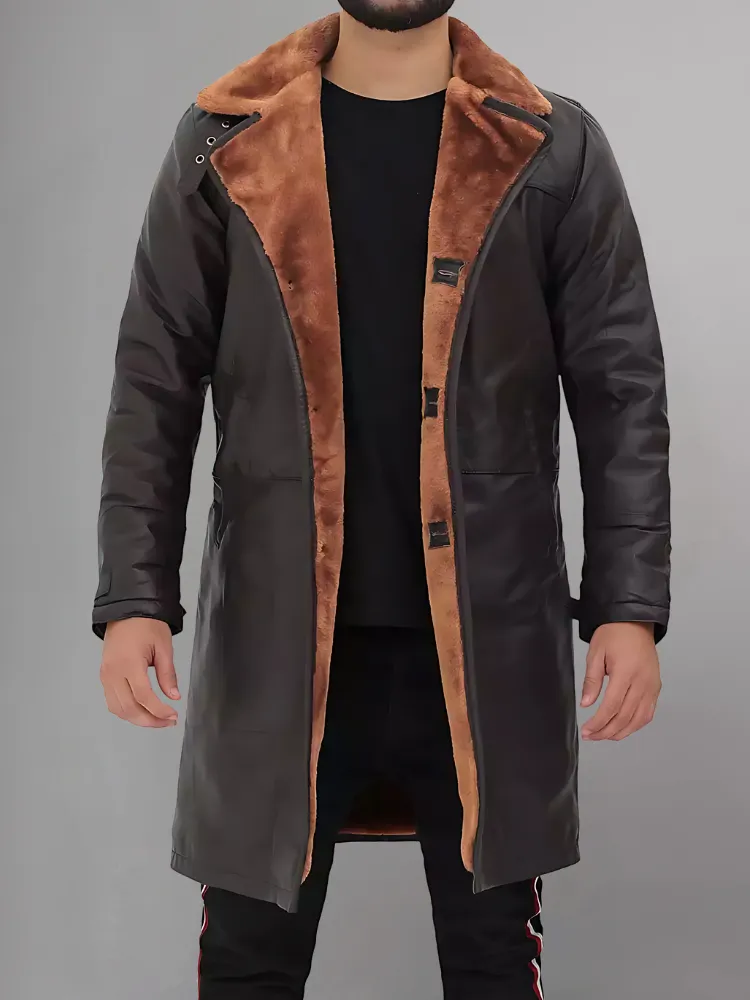 Dark Brown Shearling Leather Winter Coat Mens