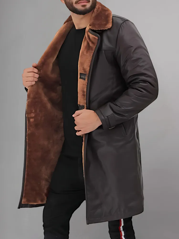 Dark Brown Shearling Leather Winter Coat Mens