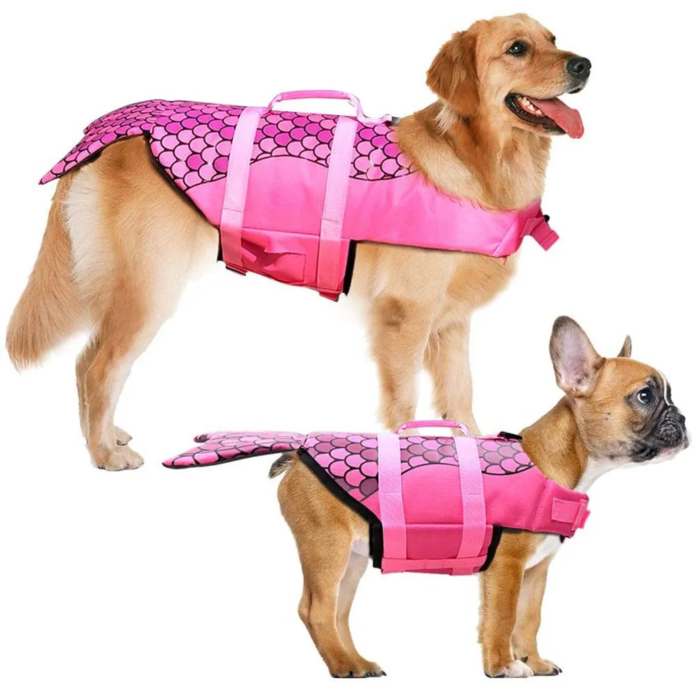 Dog Life Jacket Dog Life Vest Lifesaver Mermaid Portable Dog Swimming Vests with Rescue Handle, M