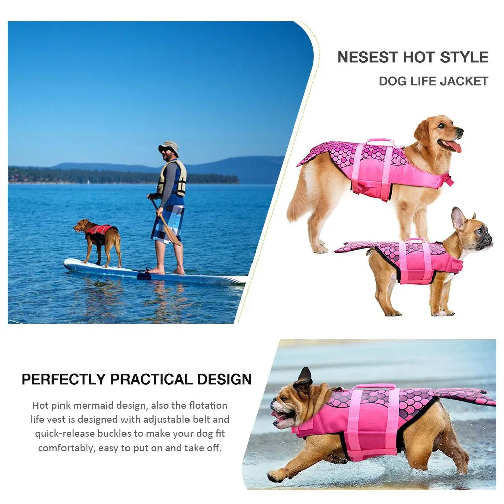 Dog Life Jacket Dog Life Vest Lifesaver Mermaid Portable Dog Swimming Vests with Rescue Handle, M