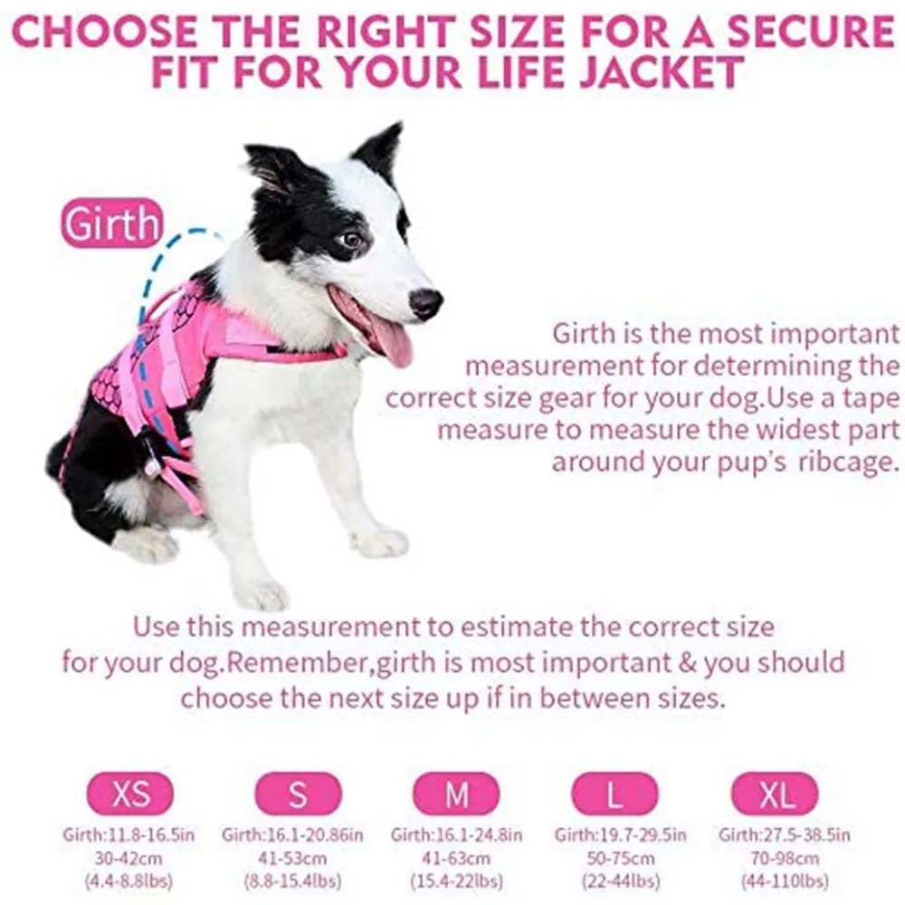 Dog Life Jacket Dog Life Vest Lifesaver Mermaid Portable Dog Swimming Vests with Rescue Handle, M