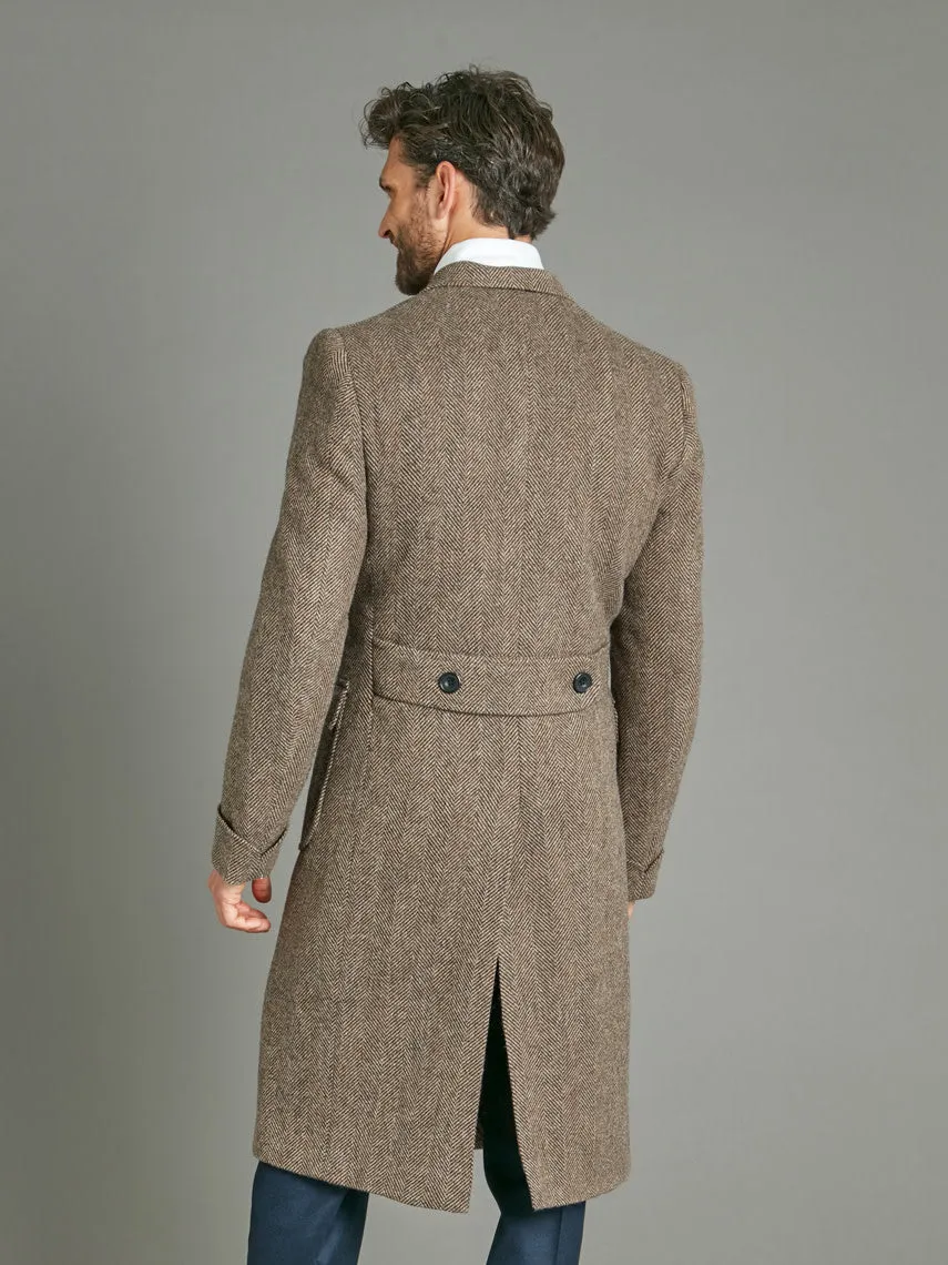 Double Breasted Overcoat - Brown Herringbone