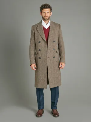 Double Breasted Overcoat - Brown Herringbone