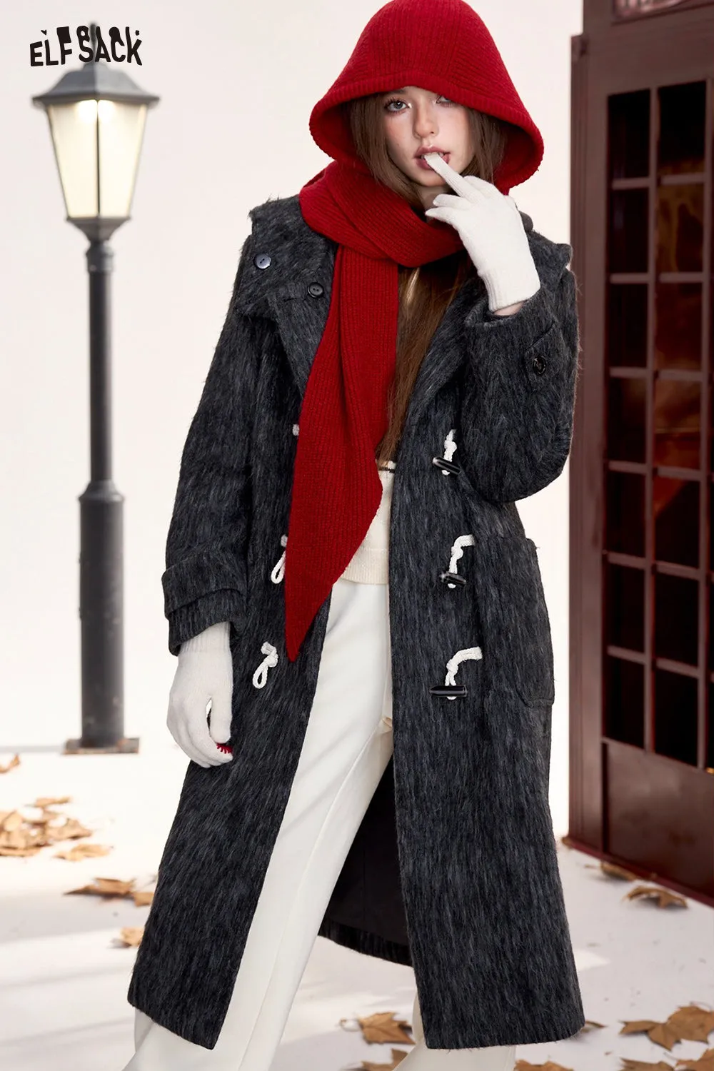 ELFSACK 2024 Winter New Arrivals Claw button long coat, simple, fashionable and versatile