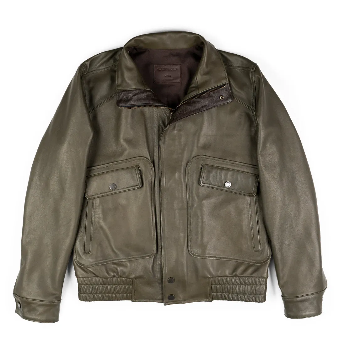 EVERGREEN VINTAGE  FLIGHT LEATHER JACKET - SMOKE GREEN