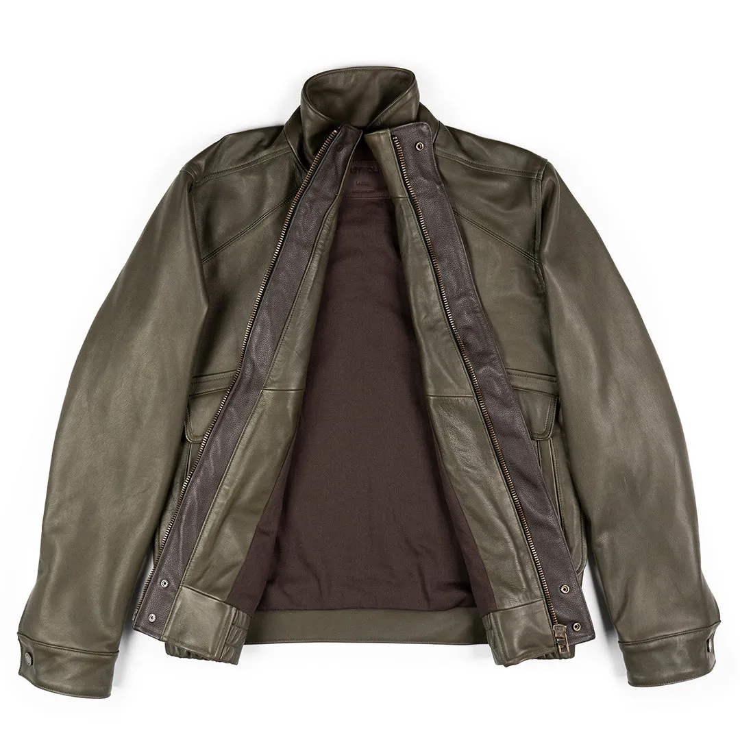 EVERGREEN VINTAGE  FLIGHT LEATHER JACKET - SMOKE GREEN