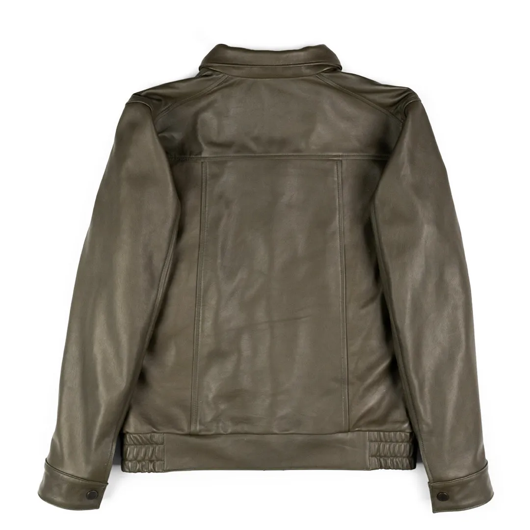 EVERGREEN VINTAGE  FLIGHT LEATHER JACKET - SMOKE GREEN