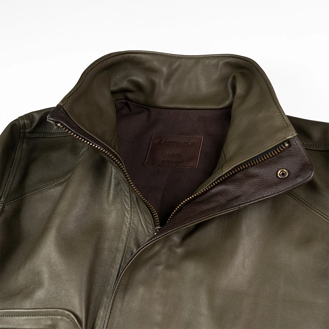 EVERGREEN VINTAGE  FLIGHT LEATHER JACKET - SMOKE GREEN