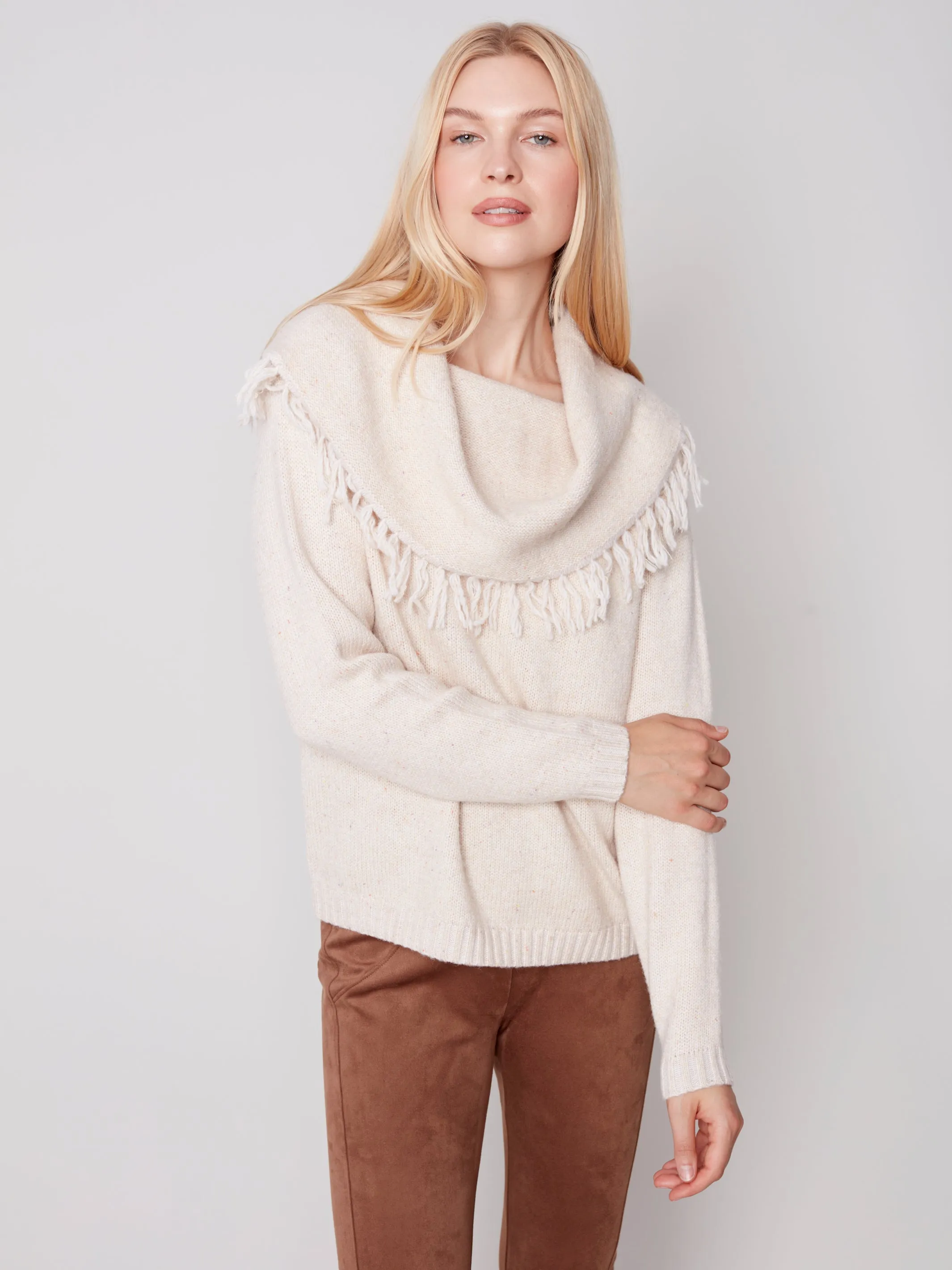 Fringed Cowl Neck Sweater