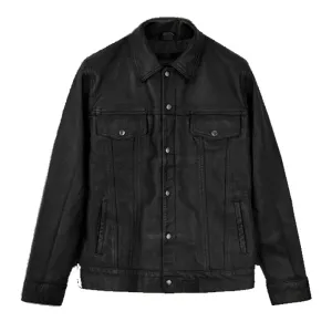 Genuine New Style Best Fashion Biker Black Leather Trucker Jacket