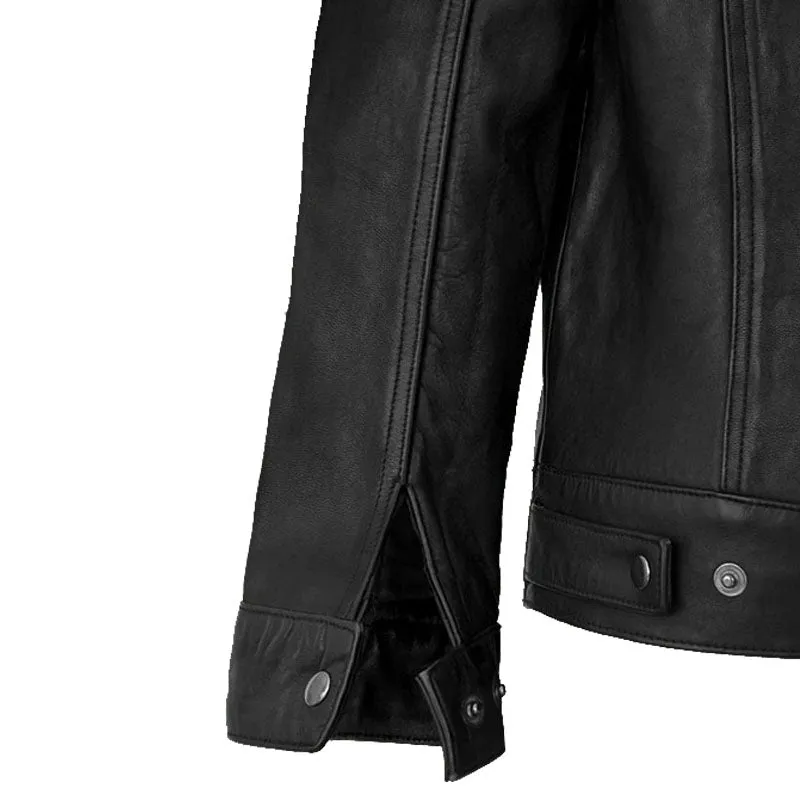 Genuine New Style Best Fashion Biker Black Leather Trucker Jacket