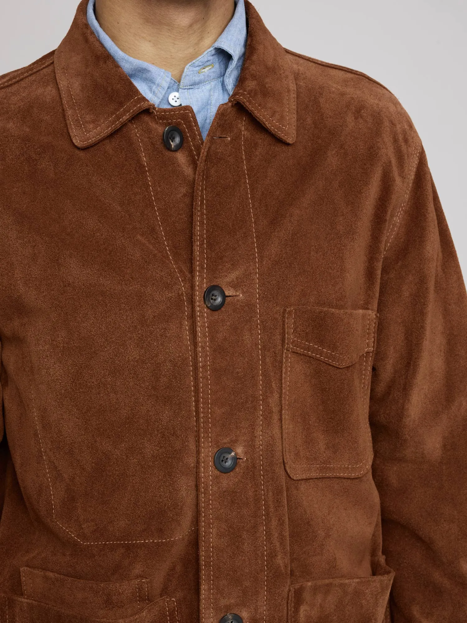 Heavyweight Suede Five-Pocket Chore Jacket, Rust