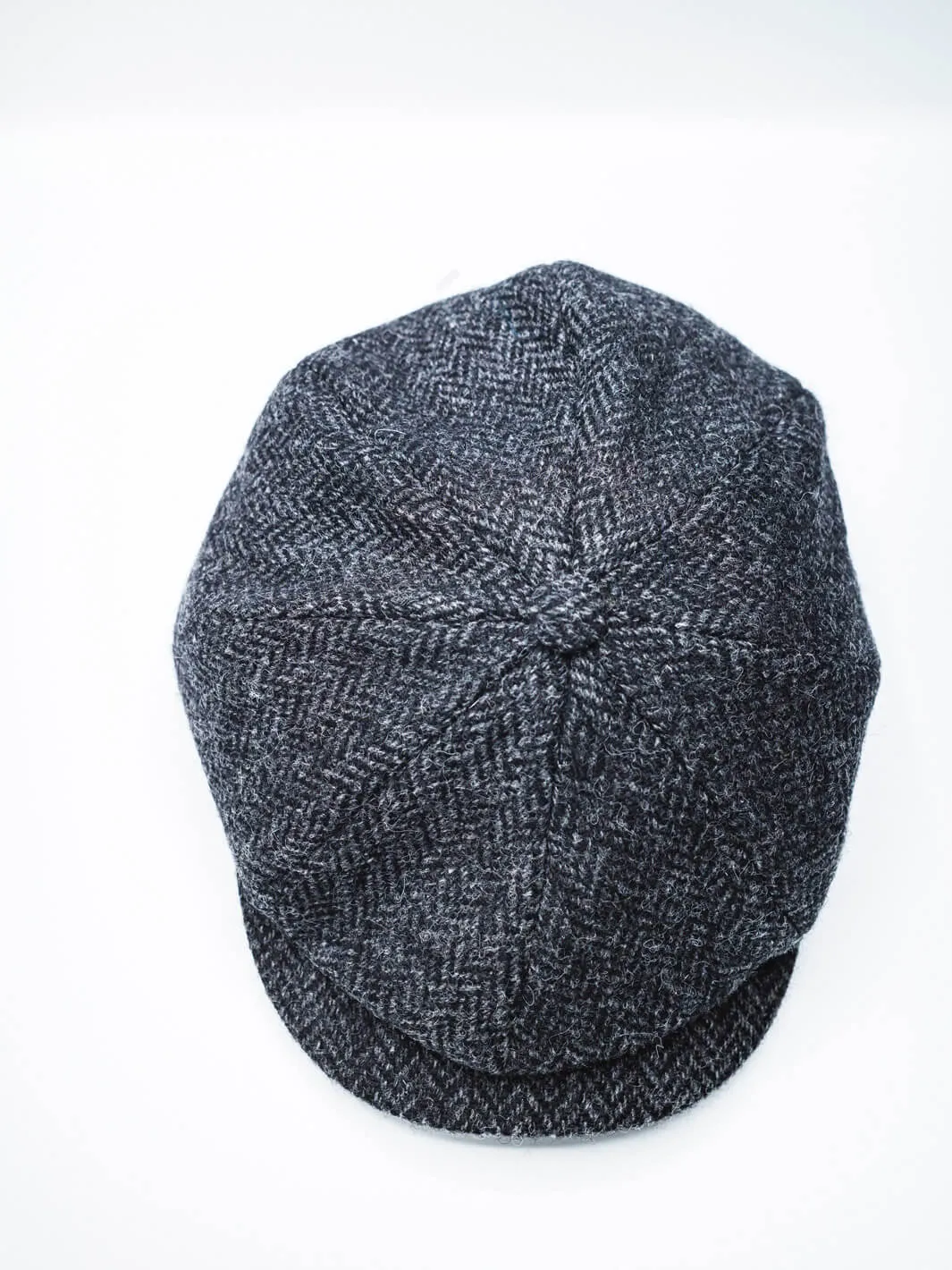 Herringbone Tweed Newsboy Cap - Charcoal