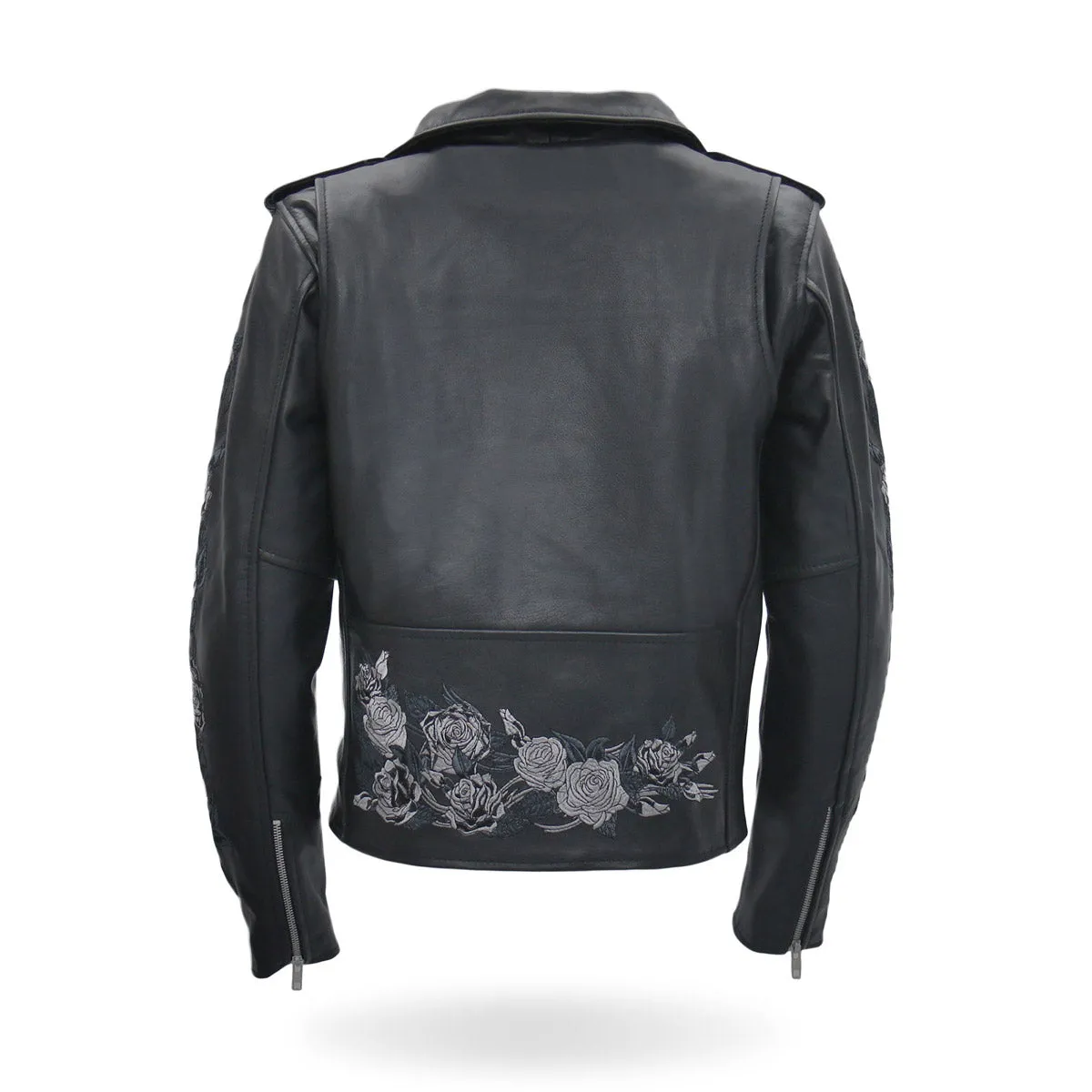 Hot Leathers JKL2002 Women's Black 'Rose Embroidered' Motorcycle Style Leather Jacket