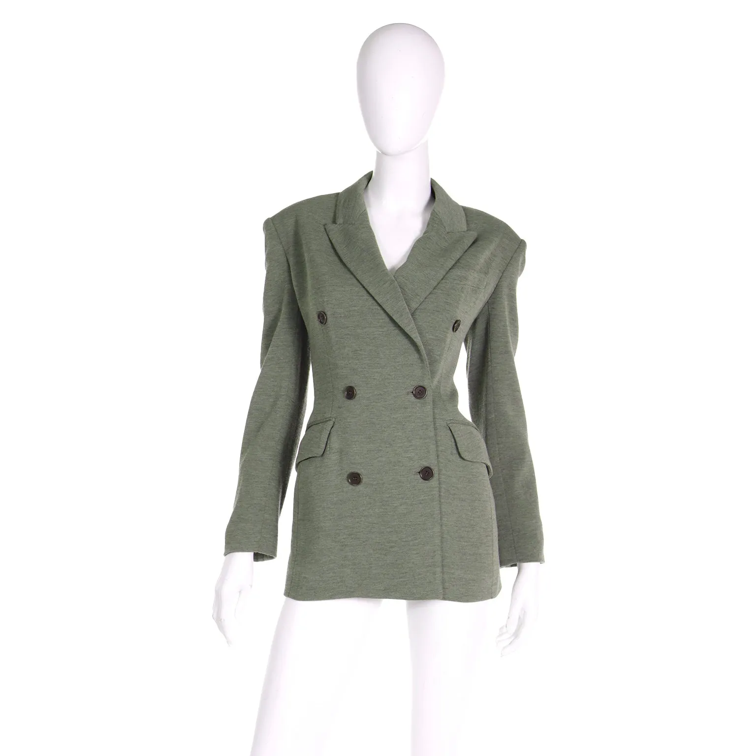 Isaac Mizrahi Heathered Green Double Breasted Jacket