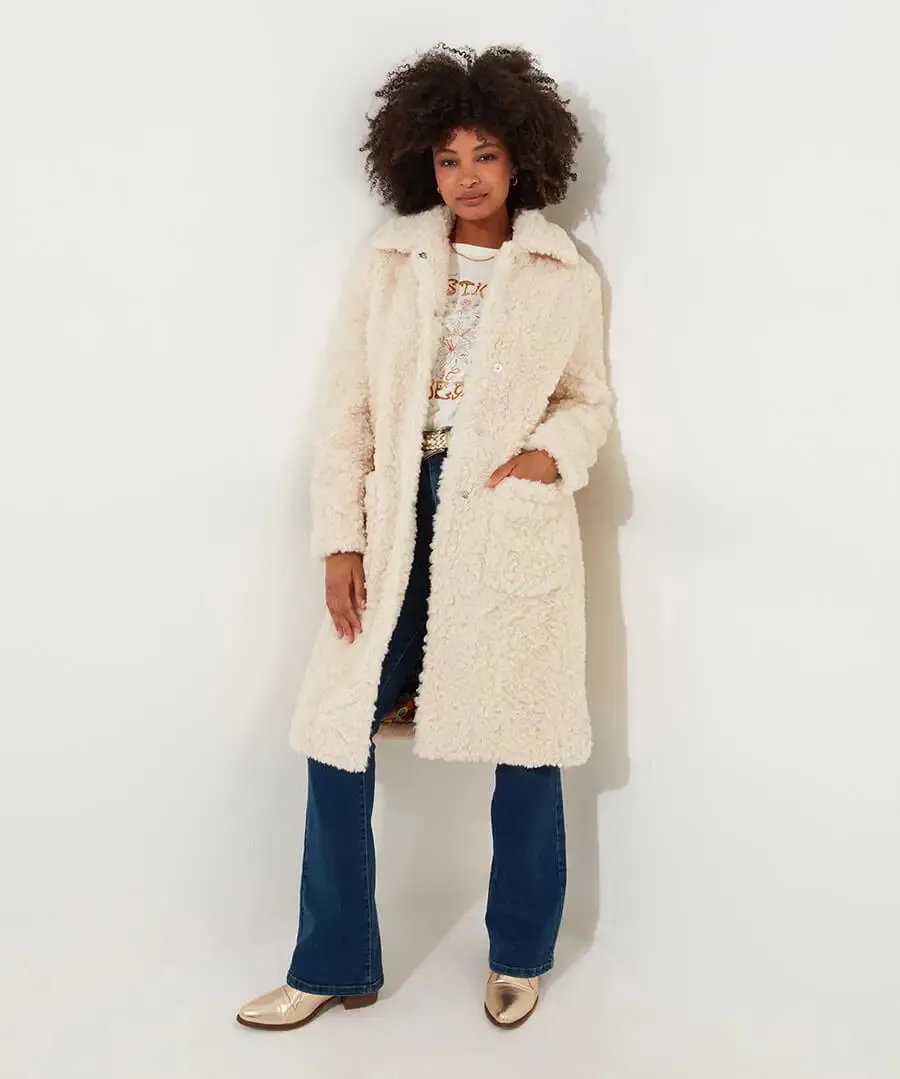 Joe Browns 14 Cream Cosy Up Furry Coat