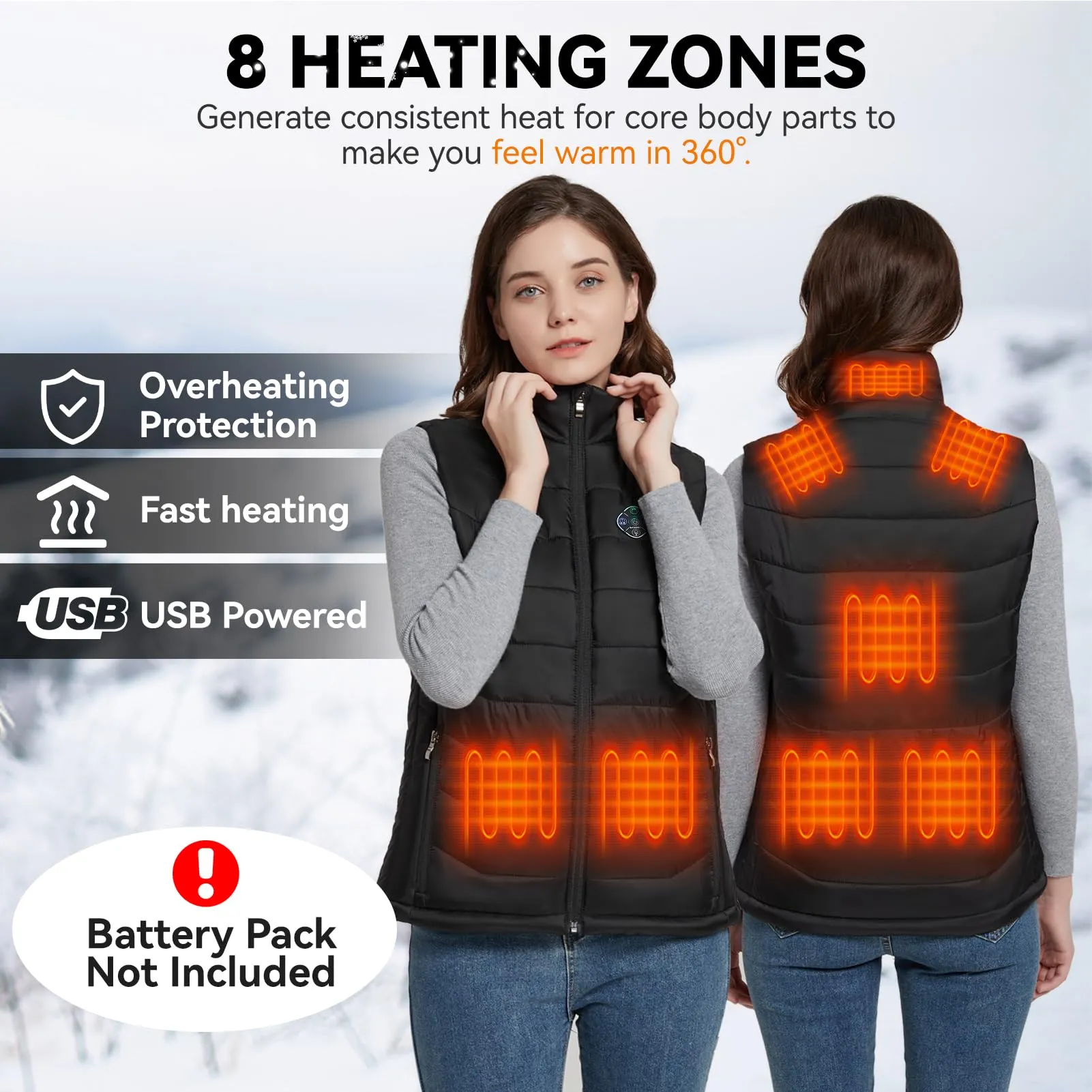 KOVNLO Womens Heated Vest, 4 in 1 Smart Controller, Lights-out Design, Lightweight Heating Vest (Battery Pack Not Included)