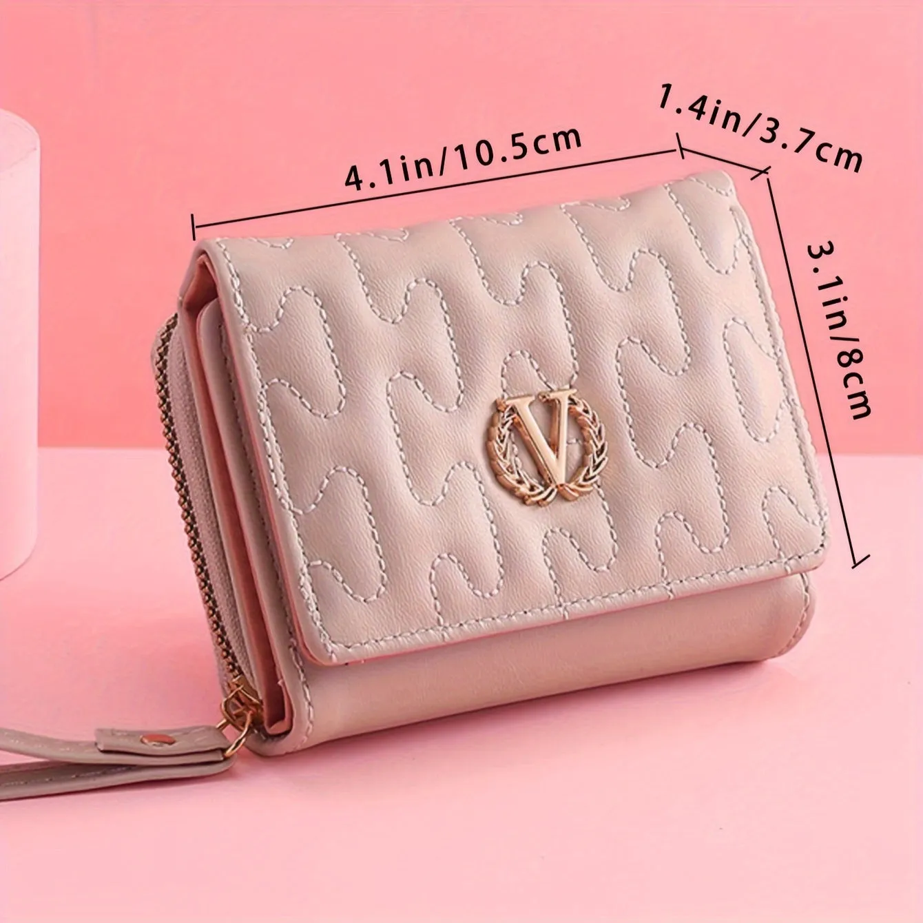 Letter "V" Wheat Decor Trifold Wallet, Fashion Embroidery PU Leather Coin Purse, Portable Card Case Small Pouch Wallet For Women