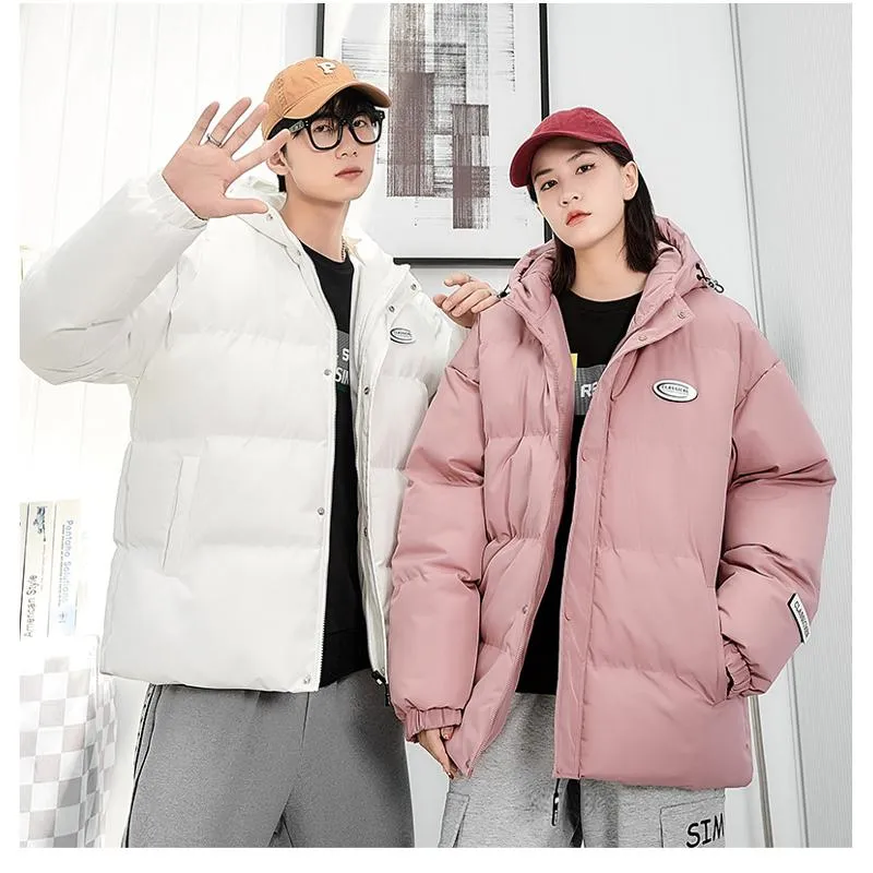 Loose Fit Versatile Casual Hooded Solid Puffer Jacket