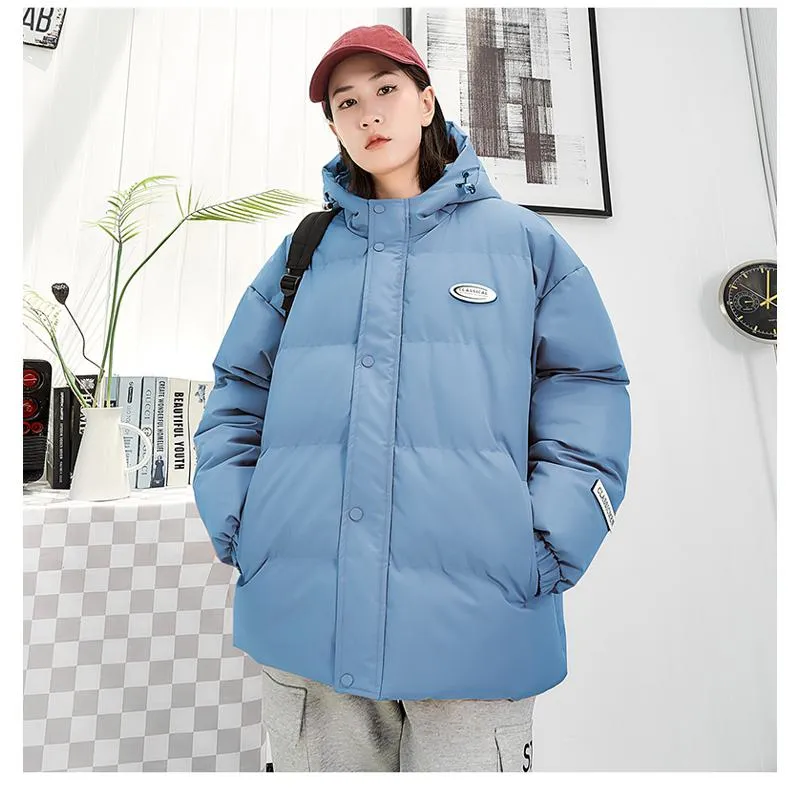 Loose Fit Versatile Casual Hooded Solid Puffer Jacket