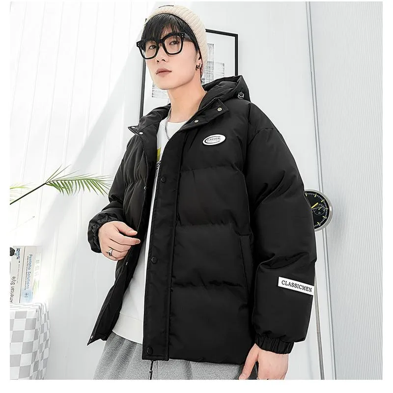 Loose Fit Versatile Casual Hooded Solid Puffer Jacket