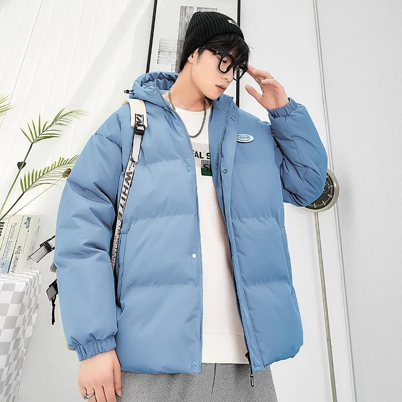 Loose Fit Versatile Casual Hooded Solid Puffer Jacket