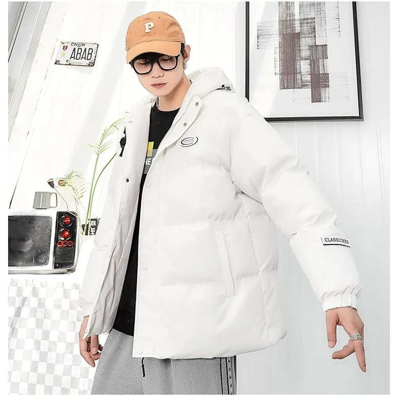 Loose Fit Versatile Casual Hooded Solid Puffer Jacket