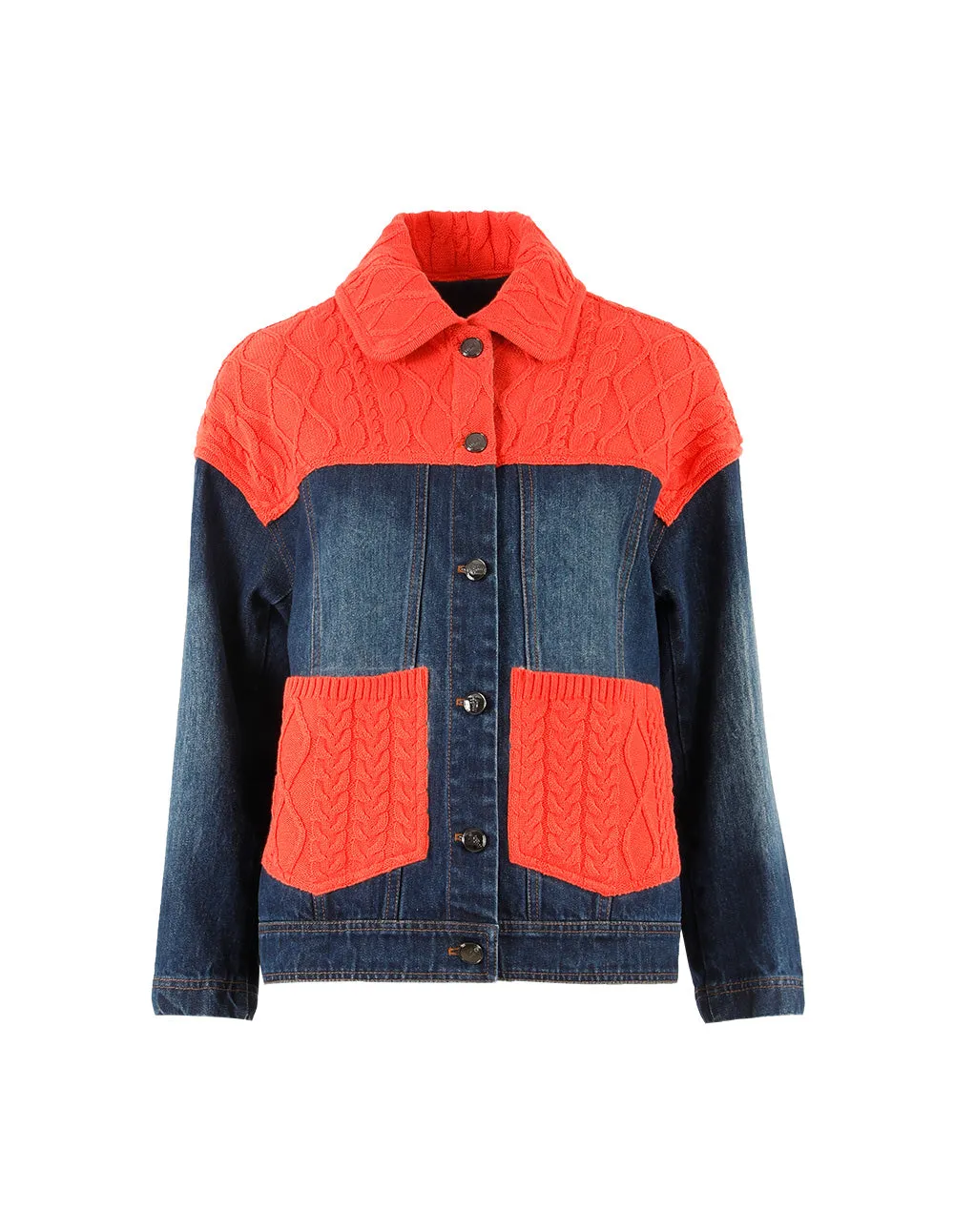 MARK FAST WOMEN KNITTED FABRIC PATCH DENIM JACKET