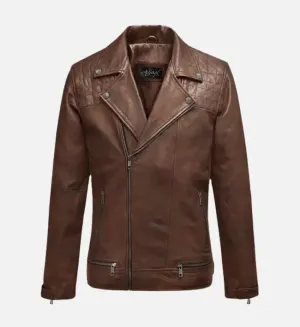 Men's Double Breast Tan Biker Leather Jacket