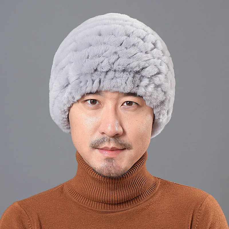 Men's ear protection hat Rex rabbit fur straw hat knitted wool hat winter