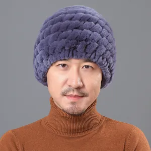 Men's ear protection hat Rex rabbit fur straw hat knitted wool hat winter