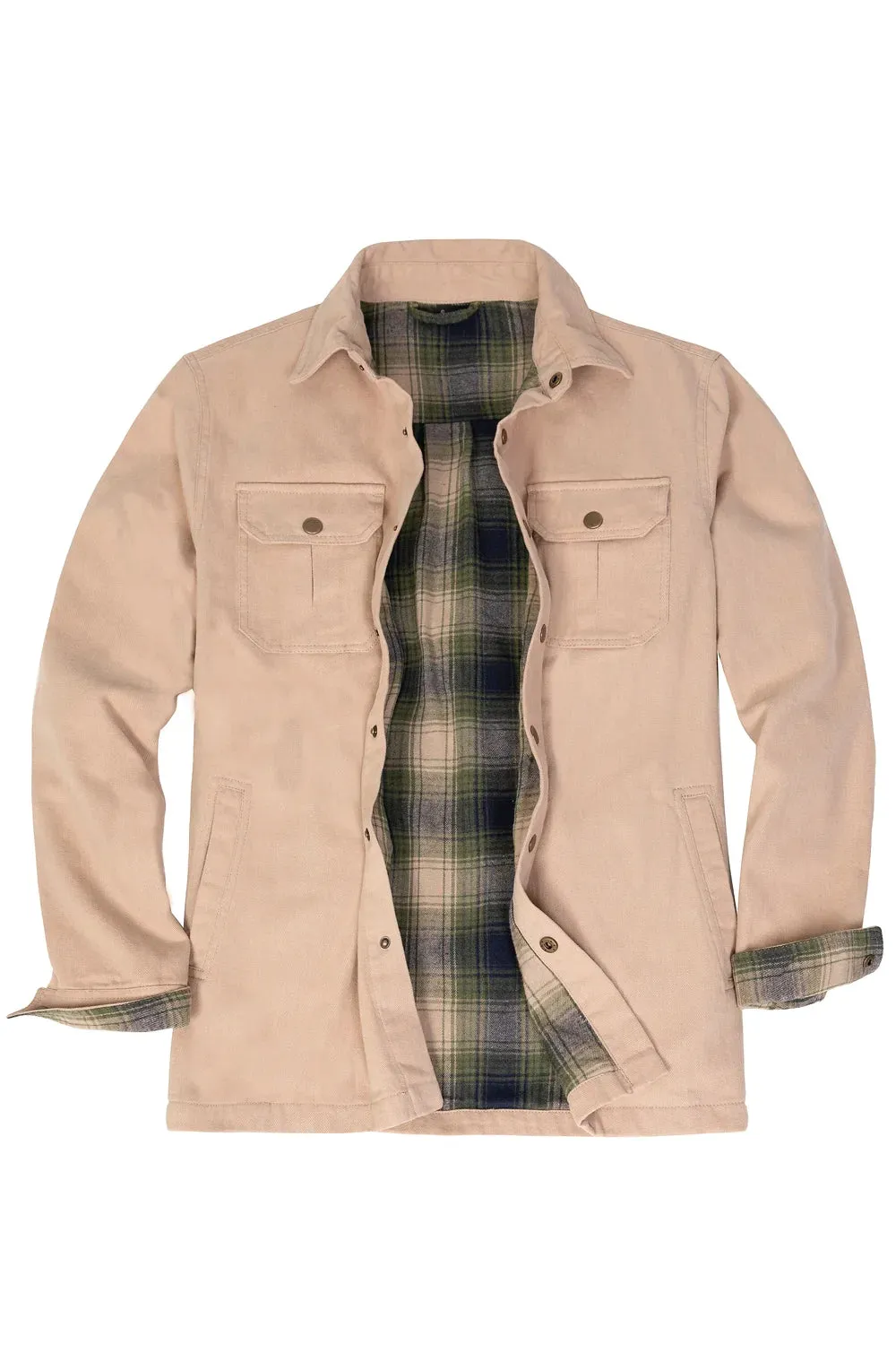 Men's Flannel Lined Heavy Washed Cotton Outdoor Utility Shirt Jacket