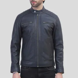 Mens Quilted Shoulder Black Leather Jacket