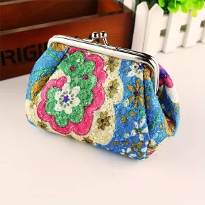 Mini Retro Flower Pattern Clutch Coin Purse, Kiss-Lock Carry On Pouch, Portable Women's Wallet