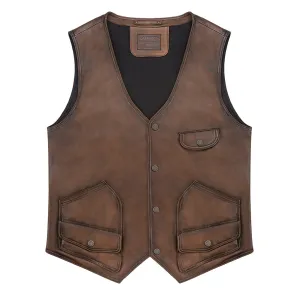 MONTANA LEATHER VEST - TOBACCO BROWN