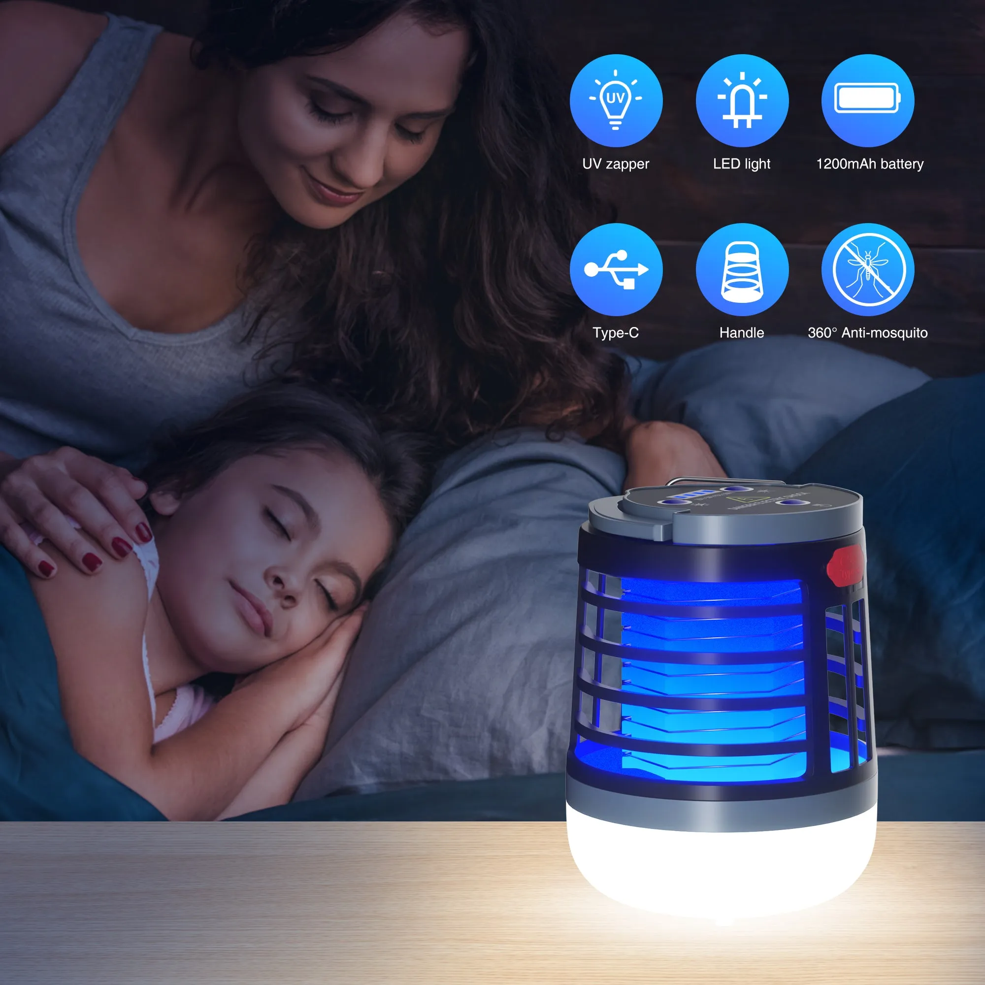 Mosquito Zapper Outdoor Indoor, Vinmall UV Light Portable Bug Zapper with Handle, Waterproof Insect Fly Trap with 3 Level Lighting for Home, Patio, Backyard, Camping