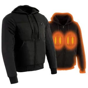 Nexgen Heat MPM1713SET Men's “Fiery’’ Heated Hoodie- Black Zipper Front Sweatshirt Jacket for Winter w/Battery Pack