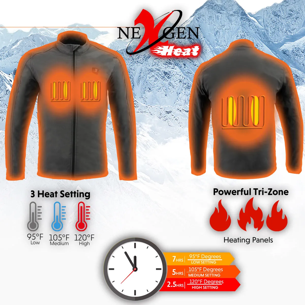 Nexgen Heat NXM1762SET Men’s Soft Shell Heated Jacket - Grey Standup Collar Jacket for Winter with Battery Pack