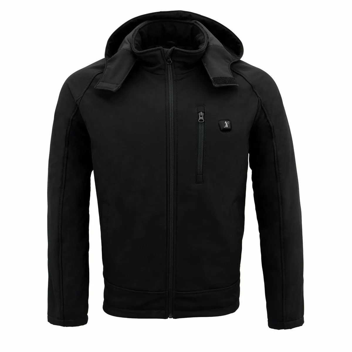 Nexgen Heat NXM1767SET Men's 'Ruffled' Black Soft Shell Heated Hooded Jacket (Included Rechargeable 10000mAh Battery)