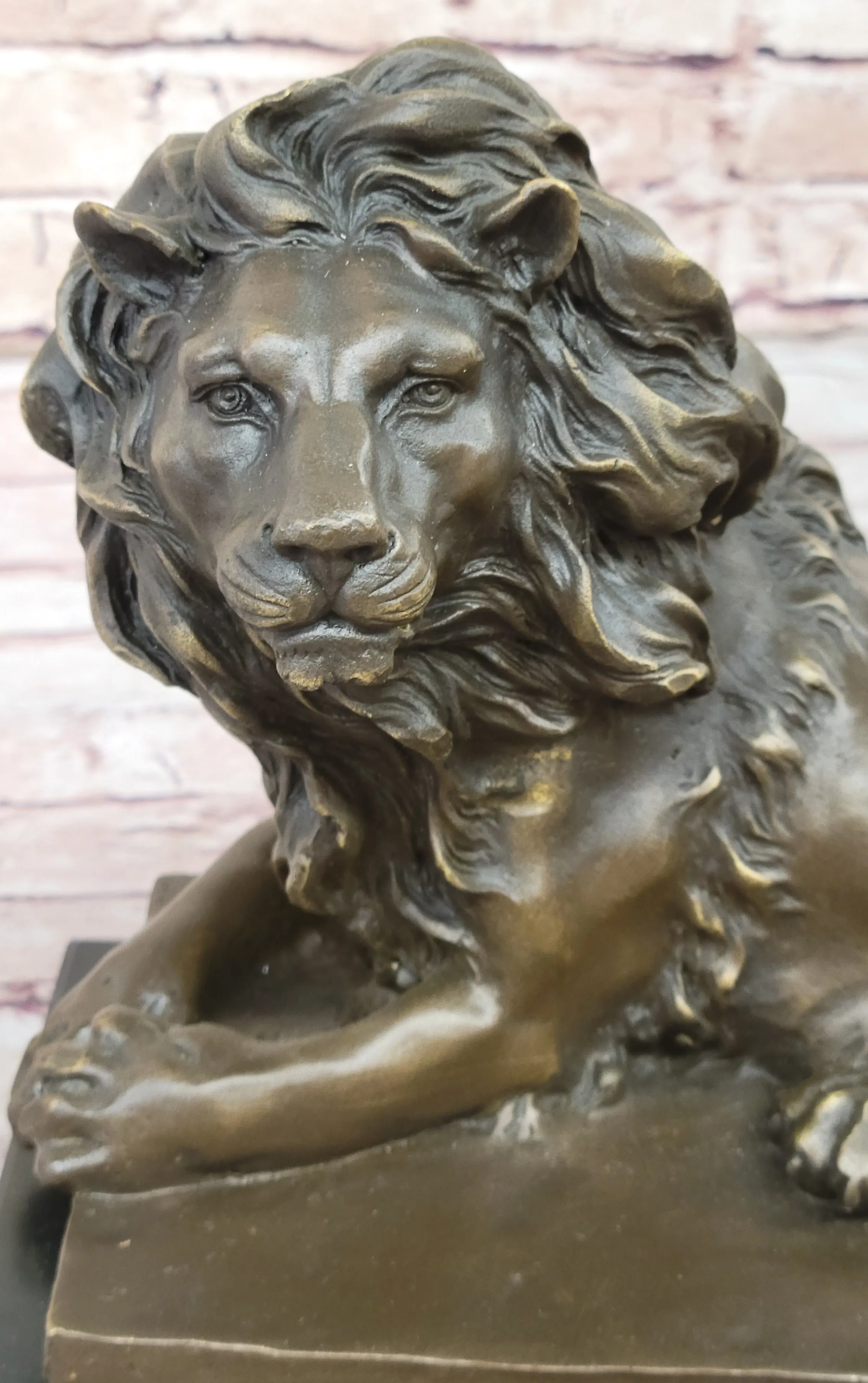 Rare Pure Bronze Sculpture Large Wild African Lion On Prowl Wildli Statue SALE