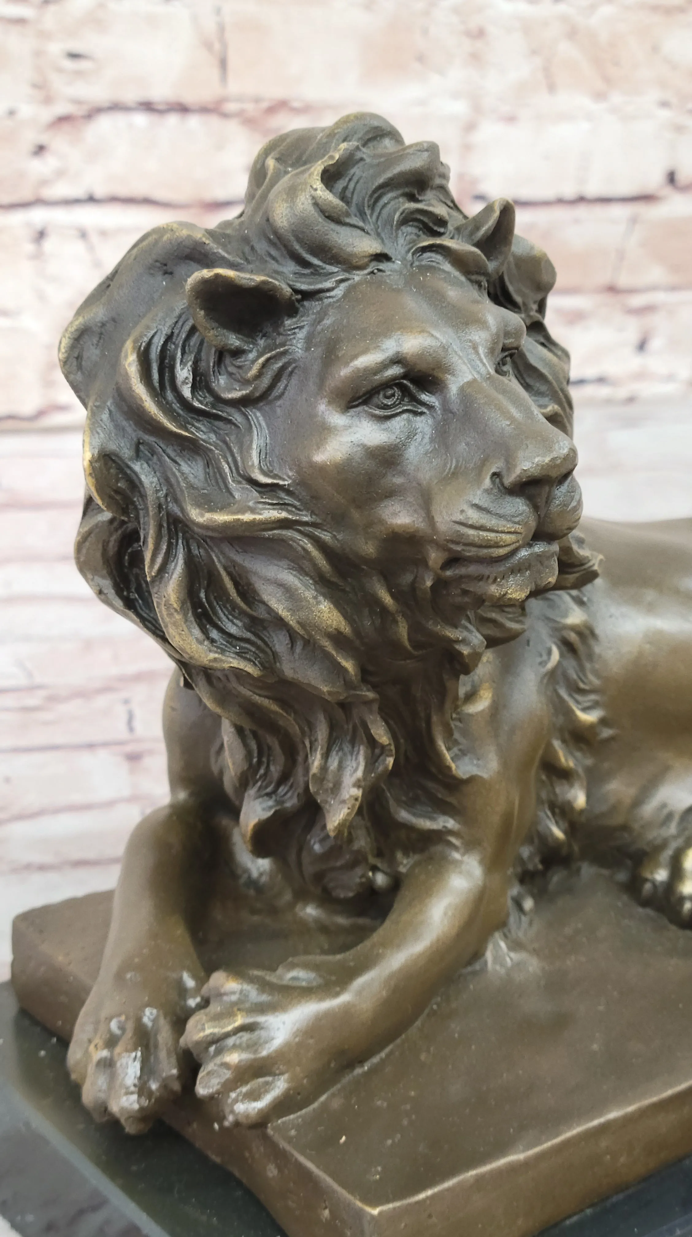 Rare Pure Bronze Sculpture Large Wild African Lion On Prowl Wildli Statue SALE